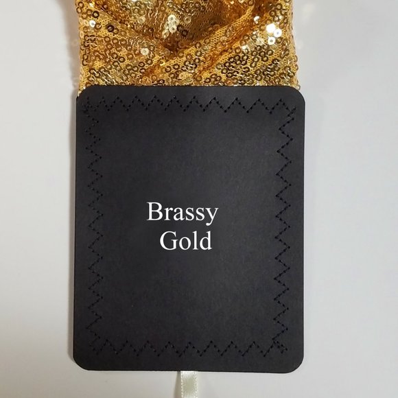 NEW - Men's Brassy Gold Sequin Pre-Folded Pocket Square Insert - Point Design - Picture 5 of 8